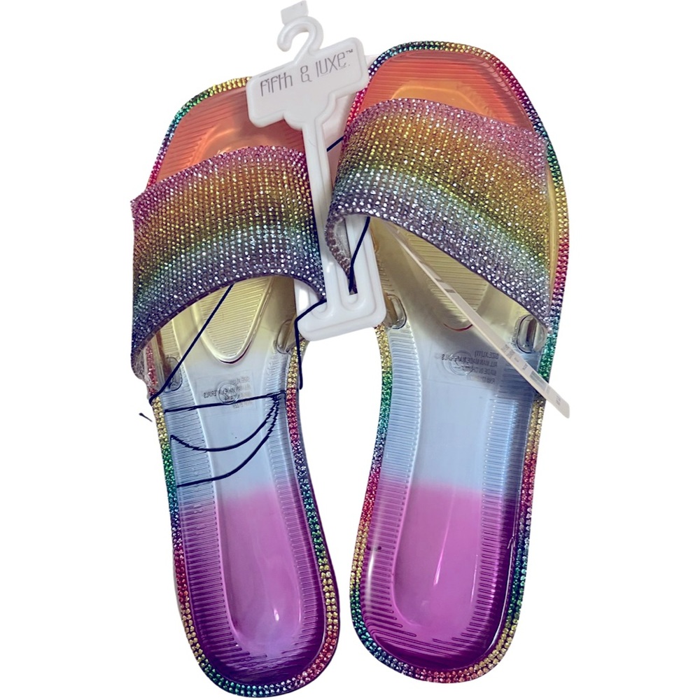 Fifth & Lúxe NWT Rainbow Rhinestone Jelly Sandal
